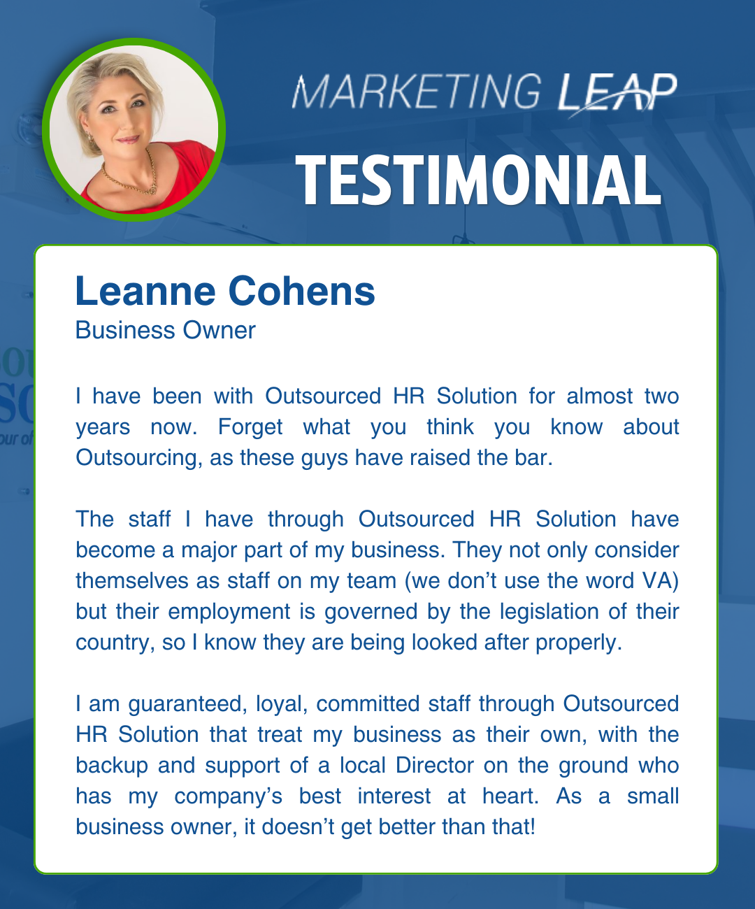 Leanne Cohens - Marketing Leap - Client Testimonial